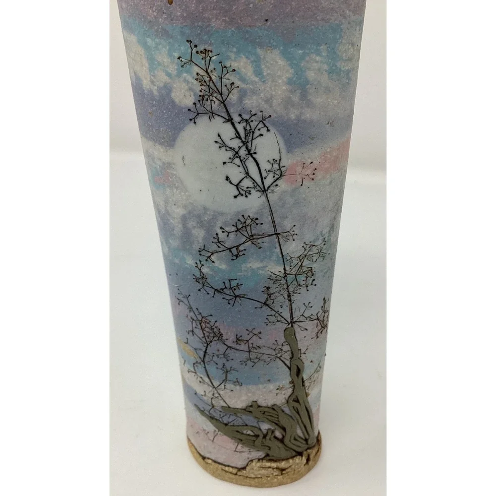 Alan Steinberg Pottery Landscape Vase Full Moon Tree Silhouette Ceramic Slag Art